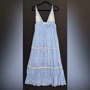 Elegant Blue W/ Gold Lace Maxi Dress SequinBust tiered skirt beach vacation club